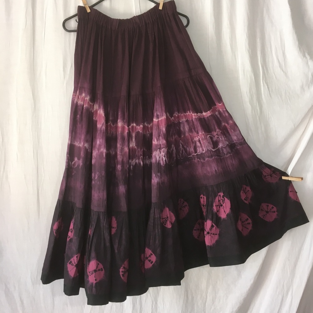 Hand Tie Dyed Silk Full Hippie Maxi Skirt silk